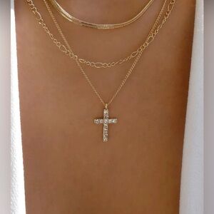 Fashion Cross Pendant Layered Necklace
